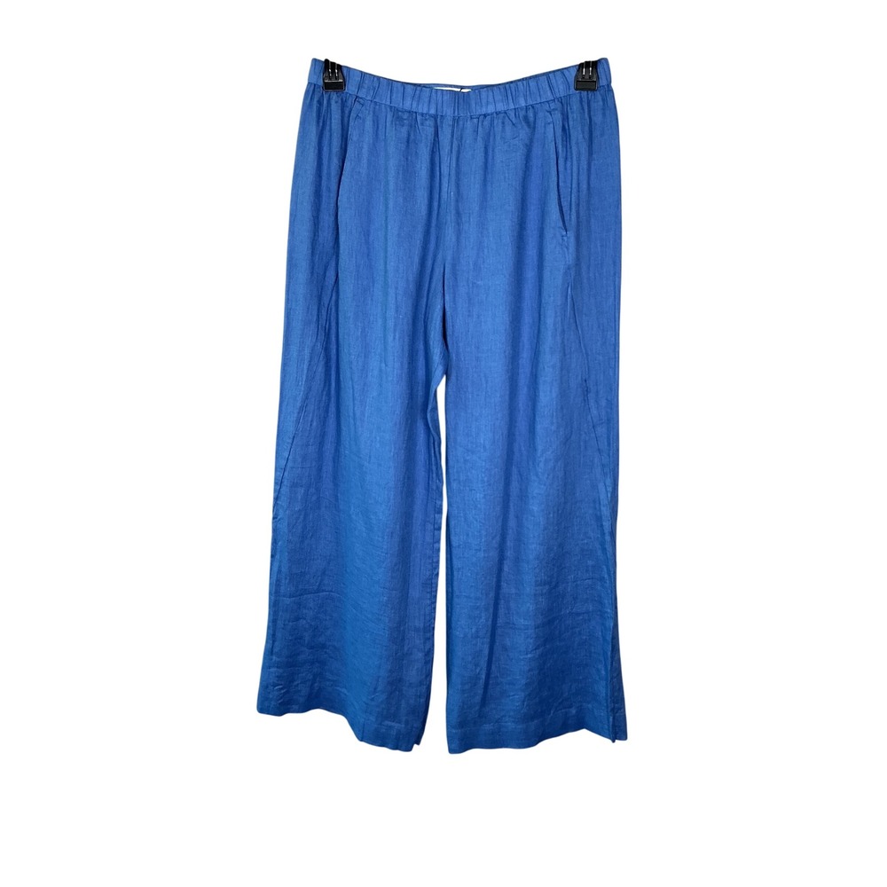 Velvet by Graham & Spencer Blue 100% Linen Wide Leg Elastic Waist Pants Medium